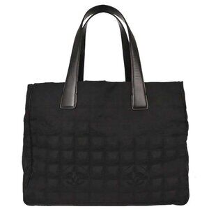 Chanel Black Jacquard Nylon Travel Line Tote Handbag